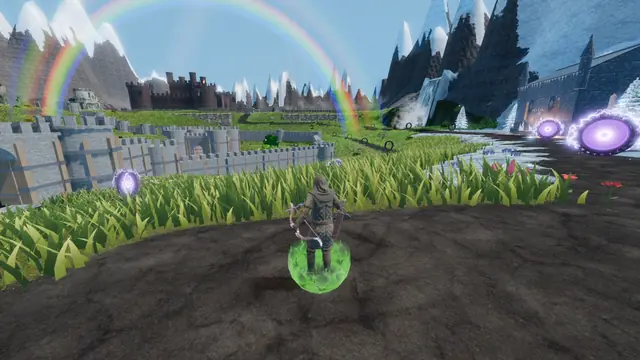 The overworld hub beneath the mountains