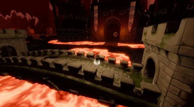 A castle bridge over rivers of lava